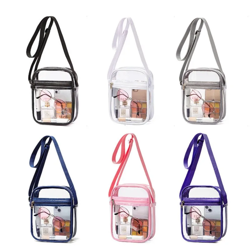 Bolso de hombro transparente para mujer, bolso transparente de PVC aprobado por el estadio, bolso cruzado Simple con bolsillo frontal, bolso informal