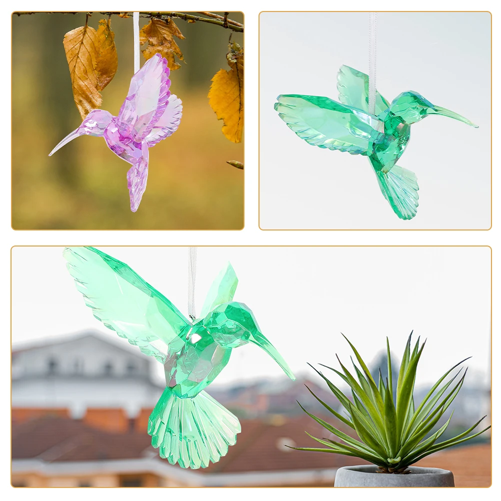 

6Pcs Colored Crystal Hummingbird Hanging Ornaments Acrylic Bird Pendants Home Garden Decoration Delicate Flying Bird Decor