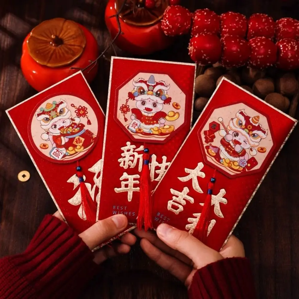 

2 pcs 3D 2025 New Year Red Envelope Blessing Best Wishes Snake Year Money Envelope HongBao Spring Festival Lucky Money Pockets