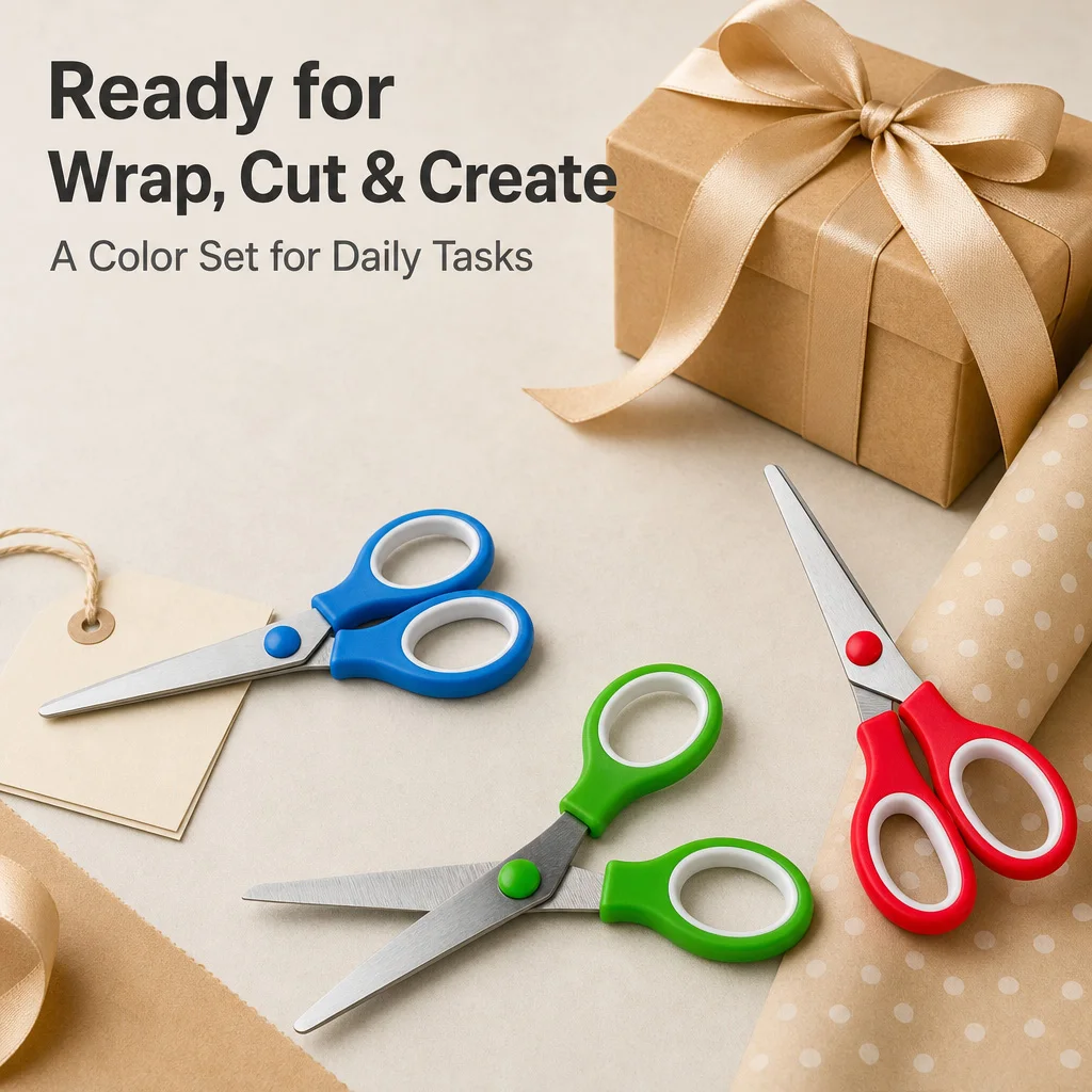 3-Pack Safety Scissors with Round Tips - Colorful and Stylish Design for Adults