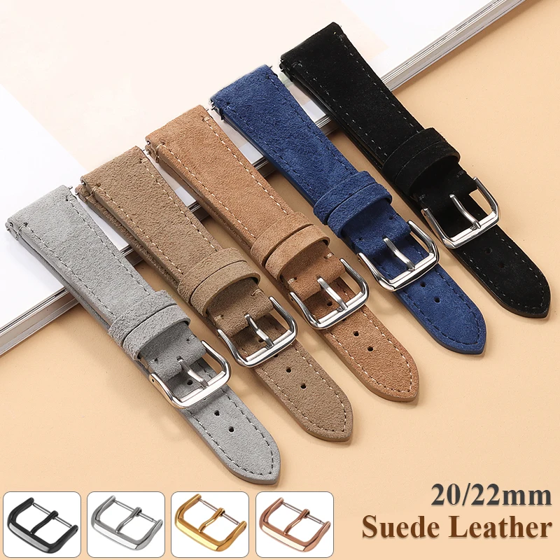 Quick Release Vintage Suede Leather Watch Band Cowhide Stitching Bracelet Sport 20mm 22mm Men Women Watch Strap Replacement