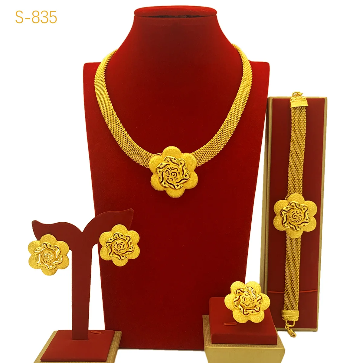 

24K Gold Flower Diamond Starry Bridal Set Women's AU999 - Premium, eye-catching, ideal bridal gift