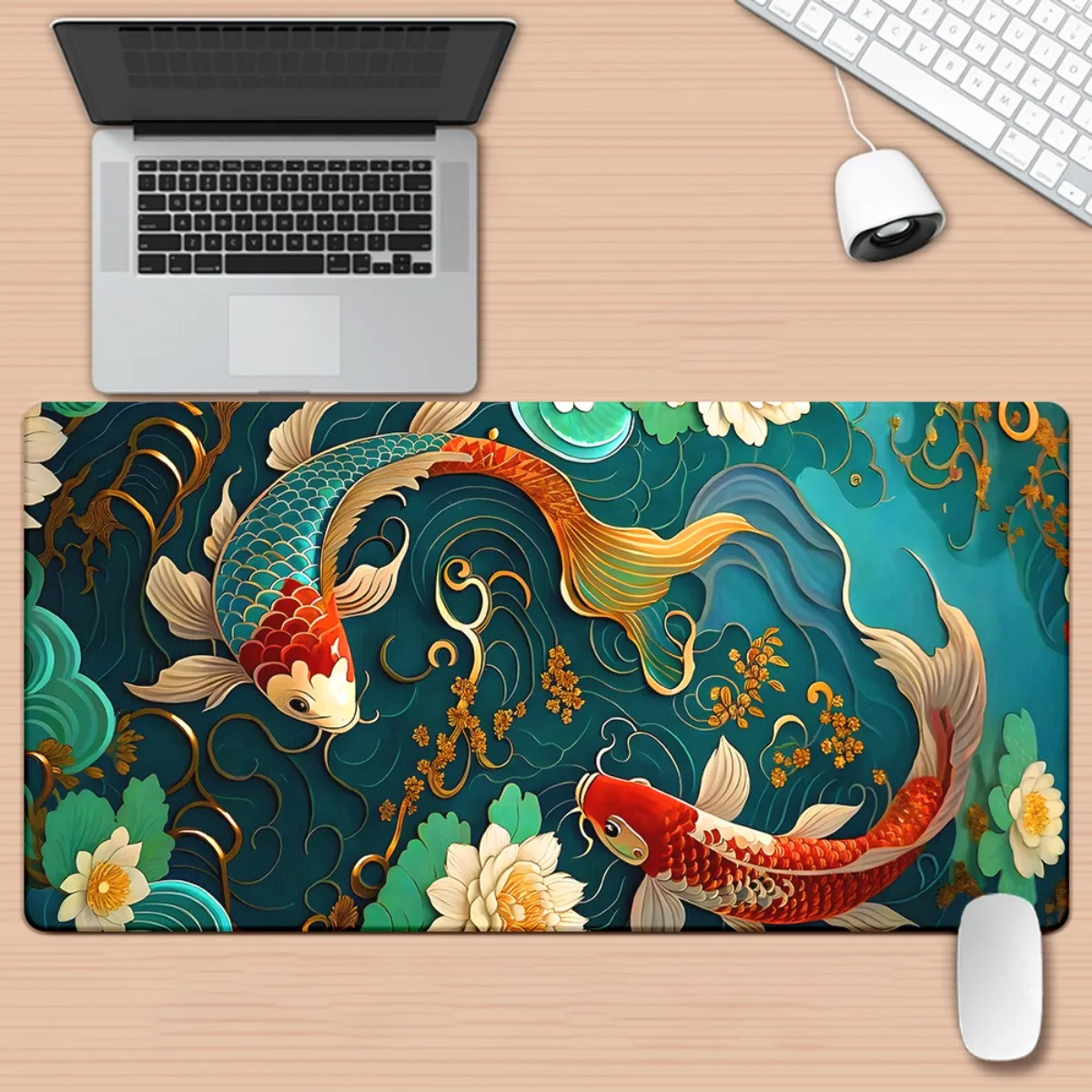 Brand Koi Fish Floral Iron Art Desk Pad HD Print Gaming Mouse Pad Multifunctional XXL Office Keyboard Mat Smooth Surface