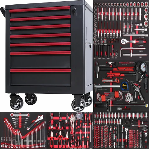 

7 Drawer Roller Tool Cabinet With 455PCS CRV Hand Tool Set Professional Multi-Functional Workshop Storage Trolley For Garage