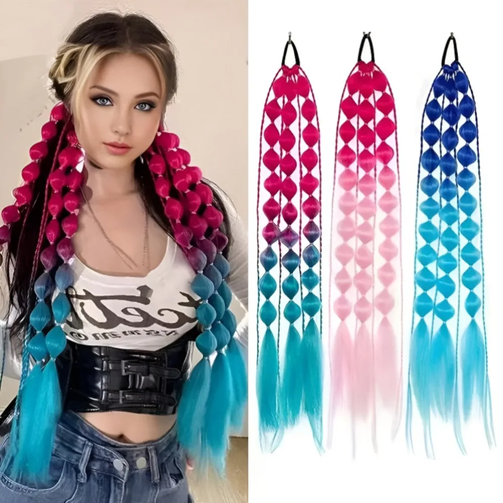 Extensión de cola de caballo sintética, 1 Uds., trenza de burbujas corlorful, linterna larga trenzada con lazo para el cabello, accesorios para el día del cabello loco ombré