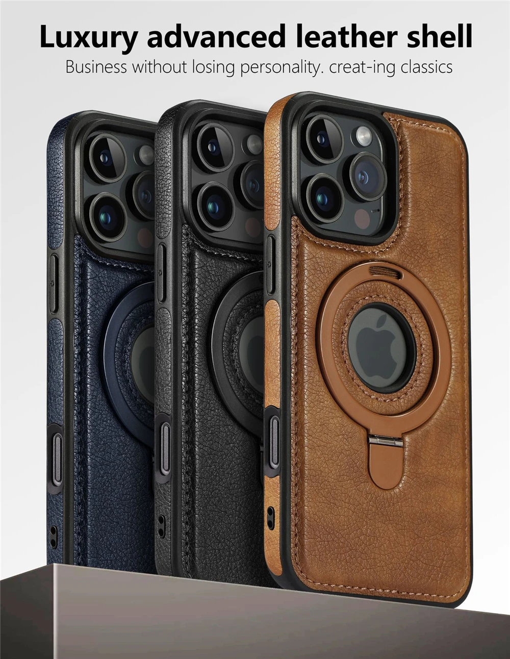 For iPhone 16 Pro Max Luxury Cortex Leather Magsafe Magnetic Stand Holder Phone Case For iPhone 13 14 15 Plus 17 18 Back Cover
