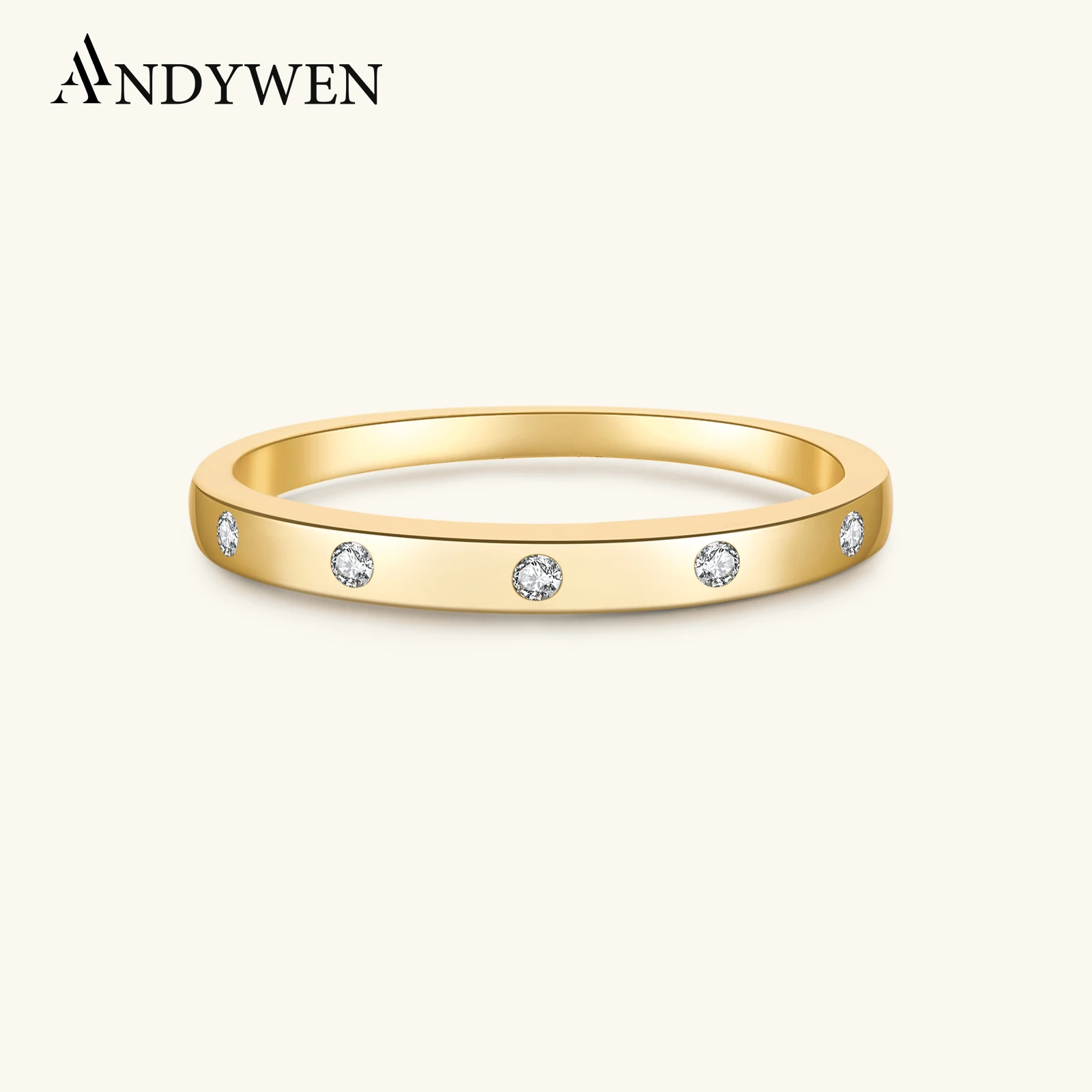 ANDYWEN 925 Sterling Silver pojedynczy luksusowy pierścionek kobiety piękna prosta biżuteria 2024 rocznica biżuterii ślubnej