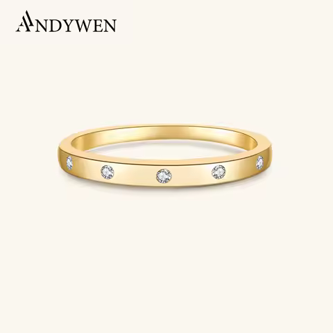 ANDYWEN 925 Sterling Silver Single Luxury Ring Women Fine Simple Fashion Jewelry 2024 Anniversary Wedding Jewelry