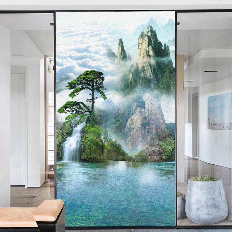 Landscape Window Film Privacy Frosted Glass Sticker Heat Insulation and Sunscreen Decoration Adhesive sticker for Home