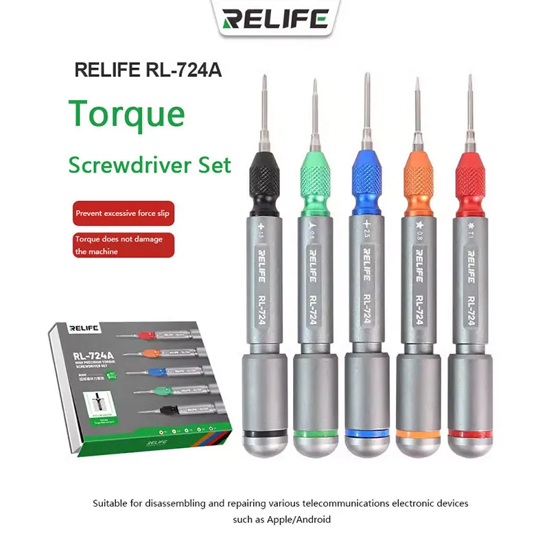 

RELIFE RL-724A Magnetic Screwdriver Set Hard S2 Steel Bits for Phone Repair Fit iPhone X/11/Huawei/Samsung Anti-Loss Screw Tool