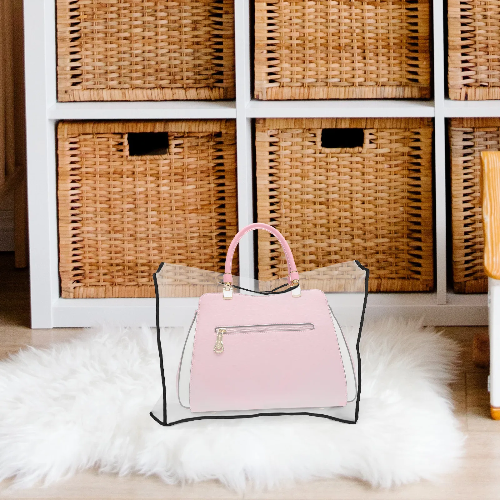 

Eva Transparent Frosted Handbag Rain Cover Reinforced Edges Waterproof Protector Clear Tote for All Weather Use