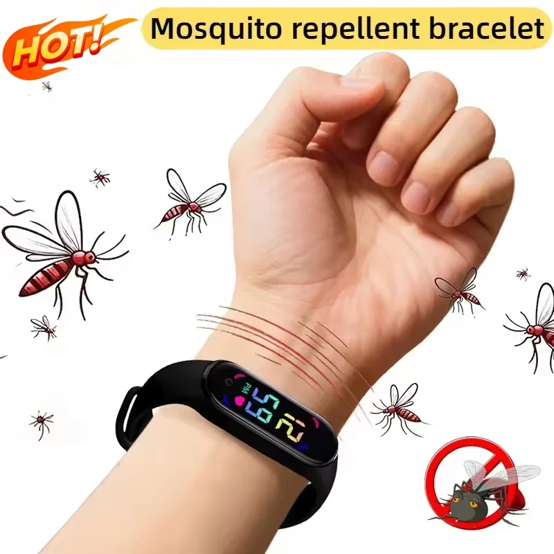 Nova Pulseira Repelente de Mosquitos com Display LED de Hora, Relógio Vestível Ultrassônico Físico Não Químico para Casa, Atividades ao Ar Livre e Esportes