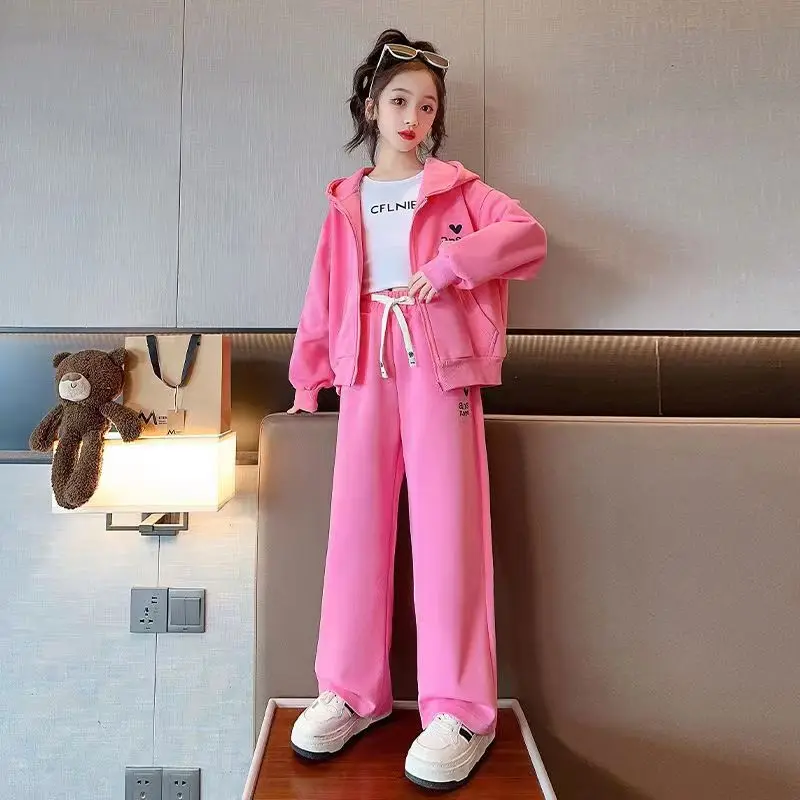 

Girls Spring Autumn Clothing Set 2025 New Korean Style Children's Loose Long Sleeves Hoodie Sweatshirt + Pants With Hat Set