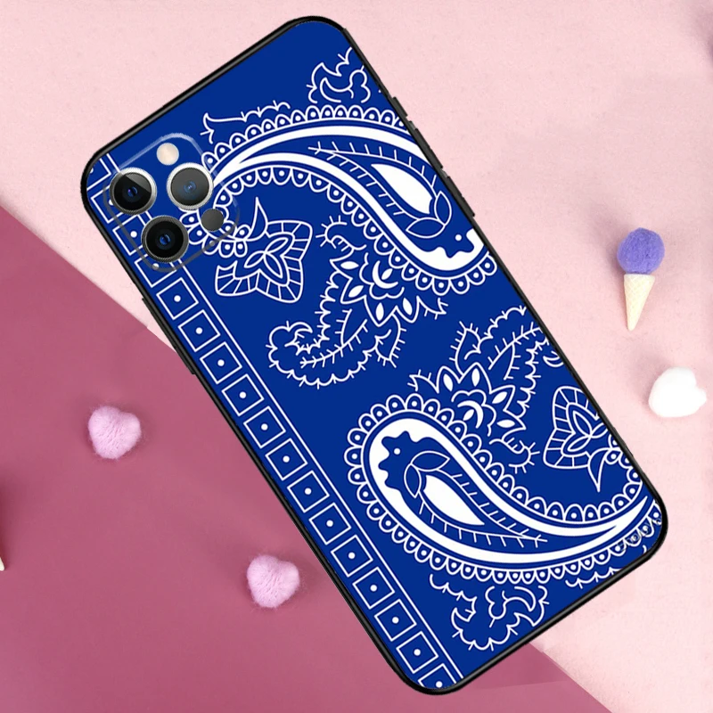 Blue Bandana Phone Case For iPhone 13 14 15 16 Pro Max Plus 11 12 Pro Max 7 8 X XS XR 12 13 Mini Cover