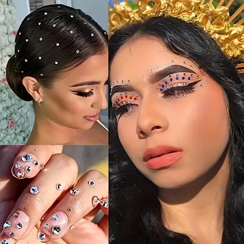 180 Stück, 15 Farben, selbstklebende Strass-Aufkleber - Runde glänzende Edelstein-Applikationen, geeignet für Gesicht, Körper und Nagelkunst - Bühne, C – Detail 1