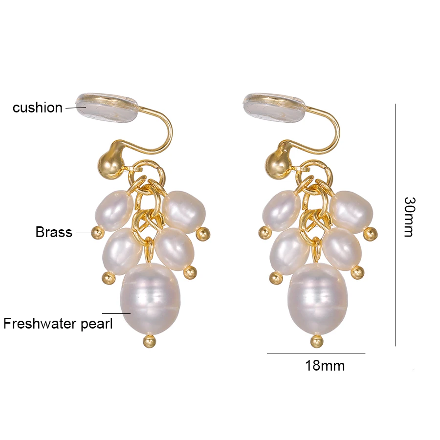 2023 Korean Elegant Natural Frashwater Pearl Tassel Clip on Earrings for Women Golden Non Pierced Bridal Earrings Jewelry Gift