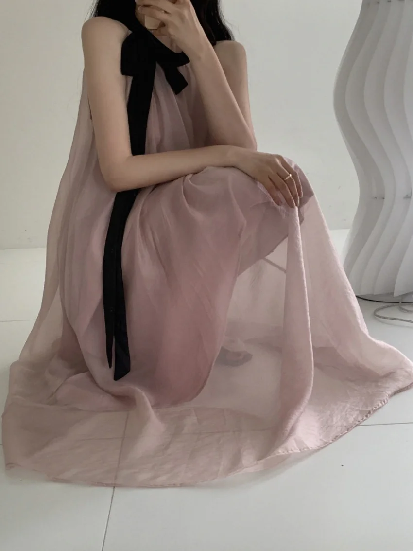 

Alien Kitty Party Dress Solid Women Halter Chic Loose Sleeveless 2025 Holiday Slim New Summer Sweet Wedding Elegant Casual