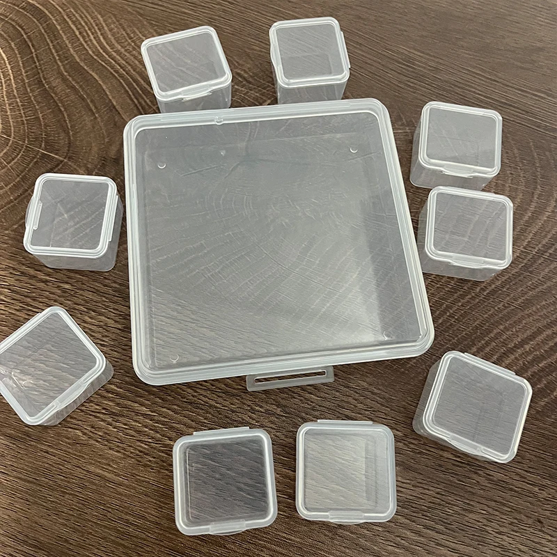 Plastic Box Mini 9 Box with Caps Travel Ring Necklace Jewelry Storage Organize Compartment Transparent Case Packaging Supplier