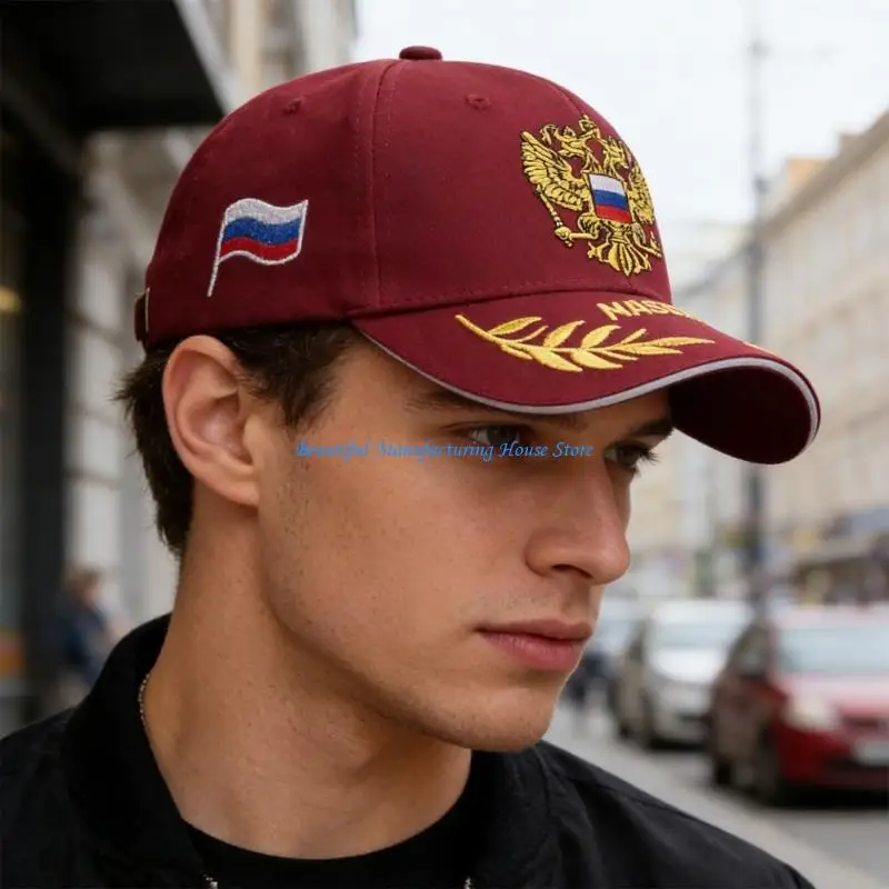 E56A Adjustable Baseball Cap Embroidered Russian Design Polyester Unisex Adult