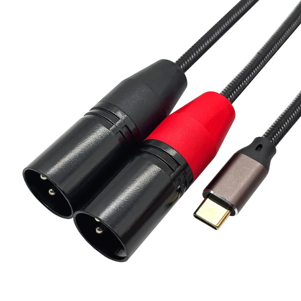 USBC auf Dual-XLR-Audiokabel, Typ-C-Stecker auf 2 XLR-Stecker, Stereo-Leistungsverstärker-Geflechtkabel für Verstärker, Lautsprecher, Mischpult