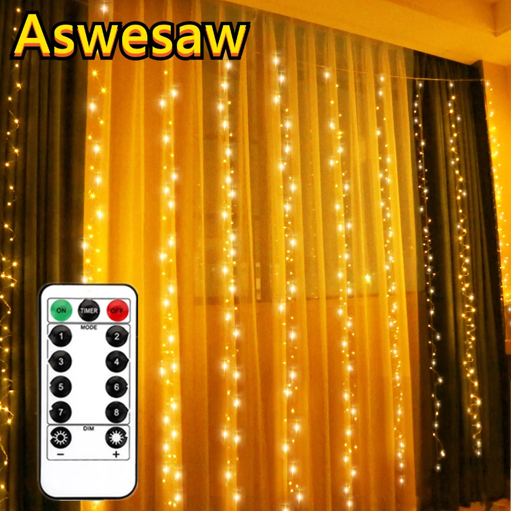 

Curtain LED String Lights Christmas Decoration 3m Remote Control Holiday Wedding Fairy Garland Lights for Bedroom Outdoor Home