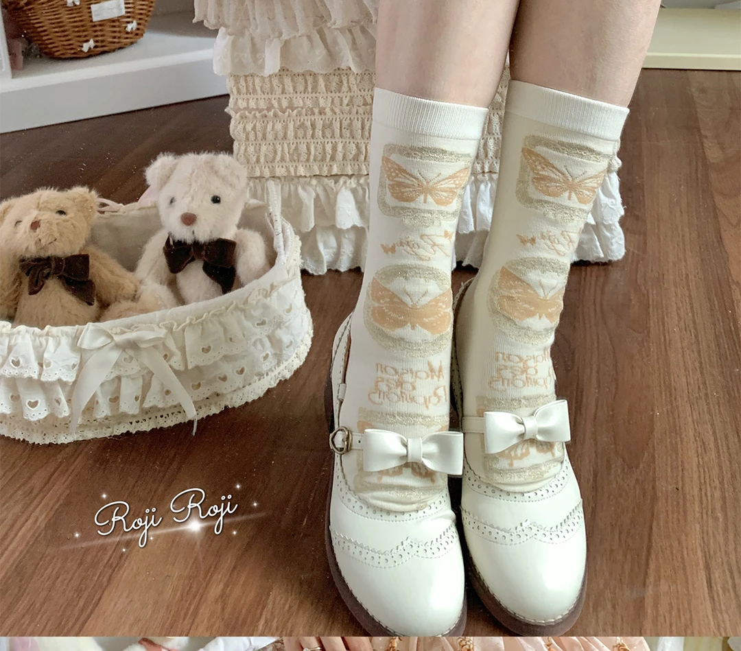 Japanese Cartoon Butterfly Gallery Lolita Lace Socks Women's Summer Breathable Pure Cotton Lolita Bow Slim Leg Socks Soft Sister