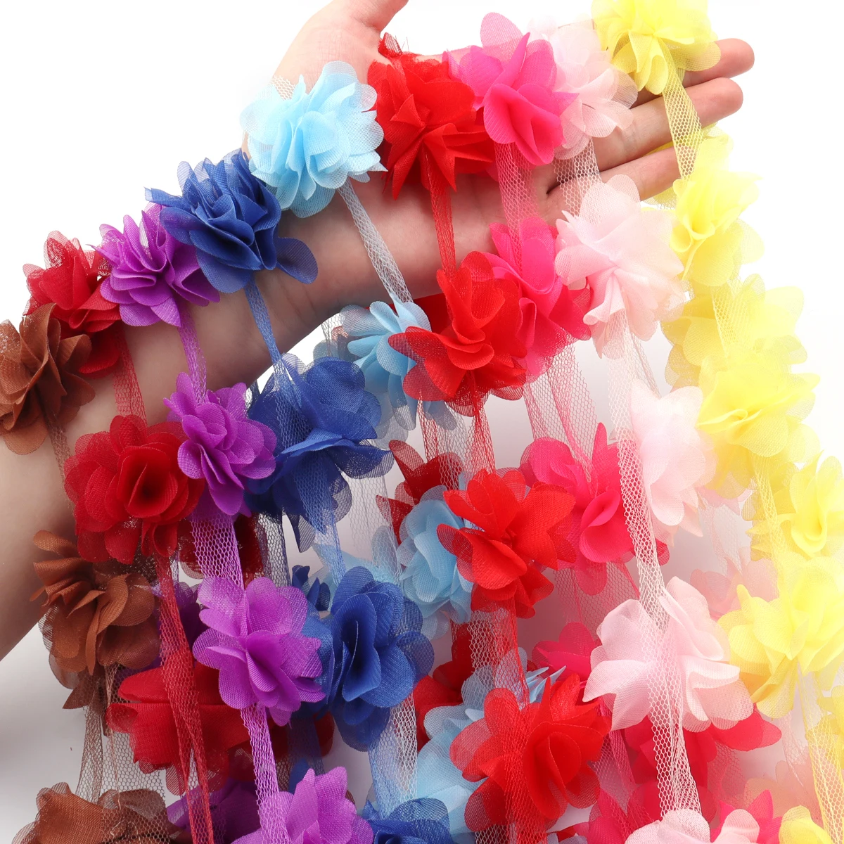 20 Stück/Streifen 5,5cm 3D Chiffon Sechsblättrige Pflaumenblüten Bunte Spitzenborte Nähzubehör Kleidungsdekoration Bekleidungszubehör