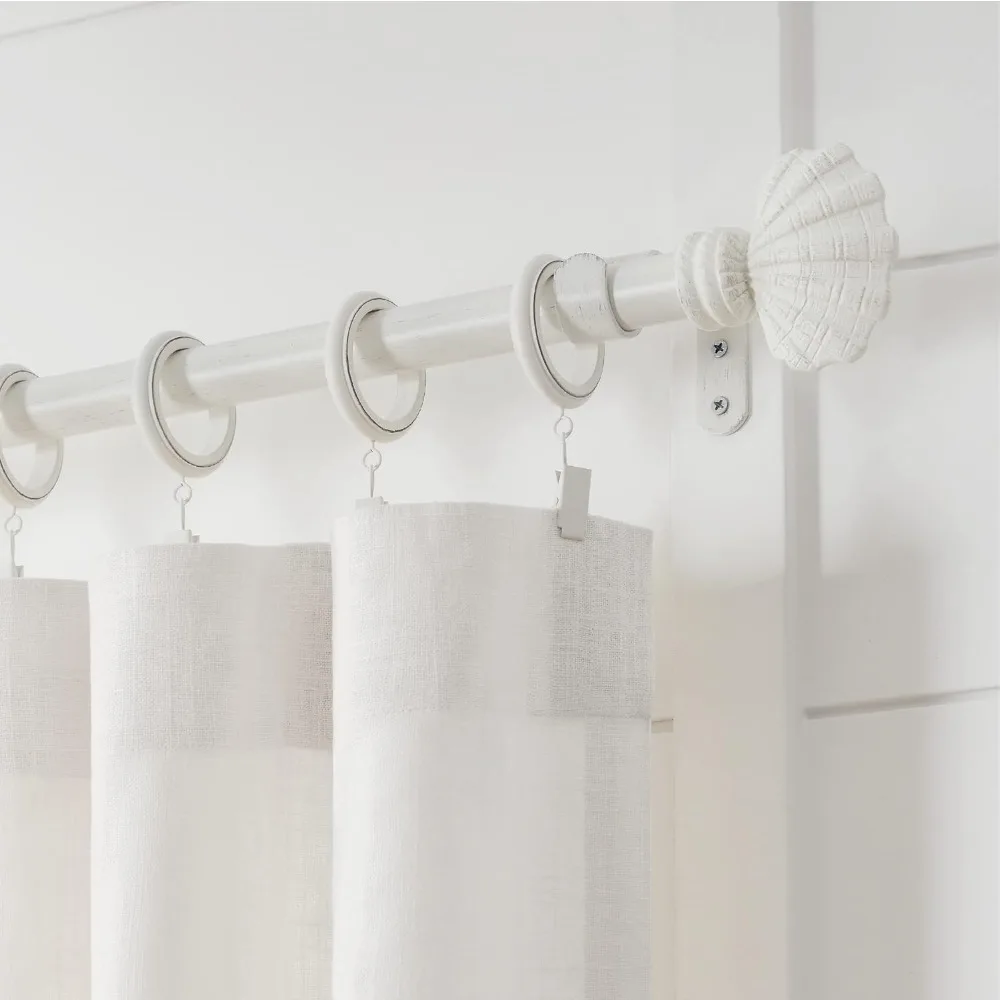 

Coastal Collection 1 1/8" Diameter Curtain Rod Set with Coastal Shell Curtain Finials Fits 36” to 72 Windows, Weathered White