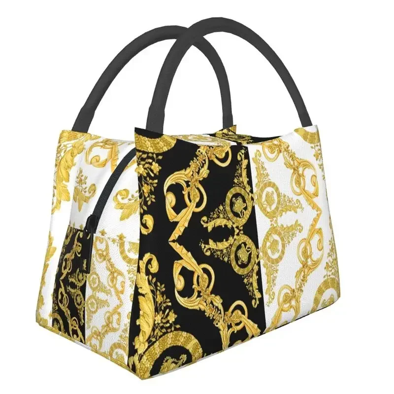 

Baroque Greek Ornament GoldenMeander Meandros VINTAGE Insulated Lunch Bags for Women Waterproof Cooler Thermal Lunch Box