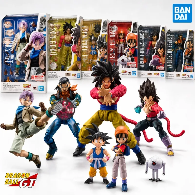 Figura de Acción Original de Bandai SHF Dragon Ball GT, Son Goku Super Saiyan 4, Vegeta, Trunks, Pan, Super Android 17, Modelo de Juguete de Anime