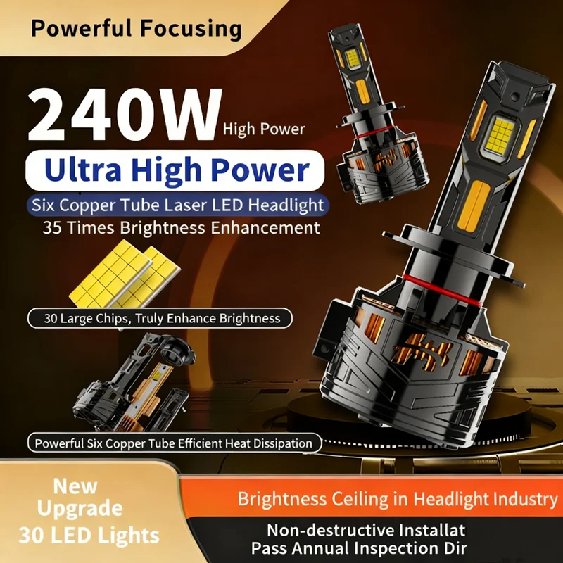 

2Pcs H7 H11 LED Headlight Bulbs Canbus 240W 6 Copper Tube 30PCS CSP Super Bright H4 H8 H9 9005 HB3 9006 HB4 6000K Auto Lamp