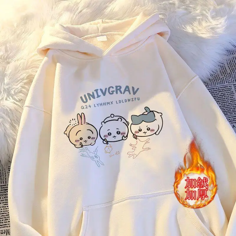Anime Chiikawa Linda chaqueta con capucha de dibujos animados Kawaii Y2K Hachiware mujeres Tops moda cariño sudaderas femeninas cómodo cálido