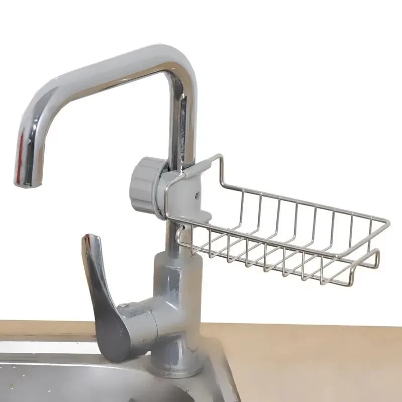 Kitchen Sink Faucet Shelf Stainless Steel Sponge Holder Adjustable Sink Faucet Dishcloth Towel Storage Rack Household Supplies