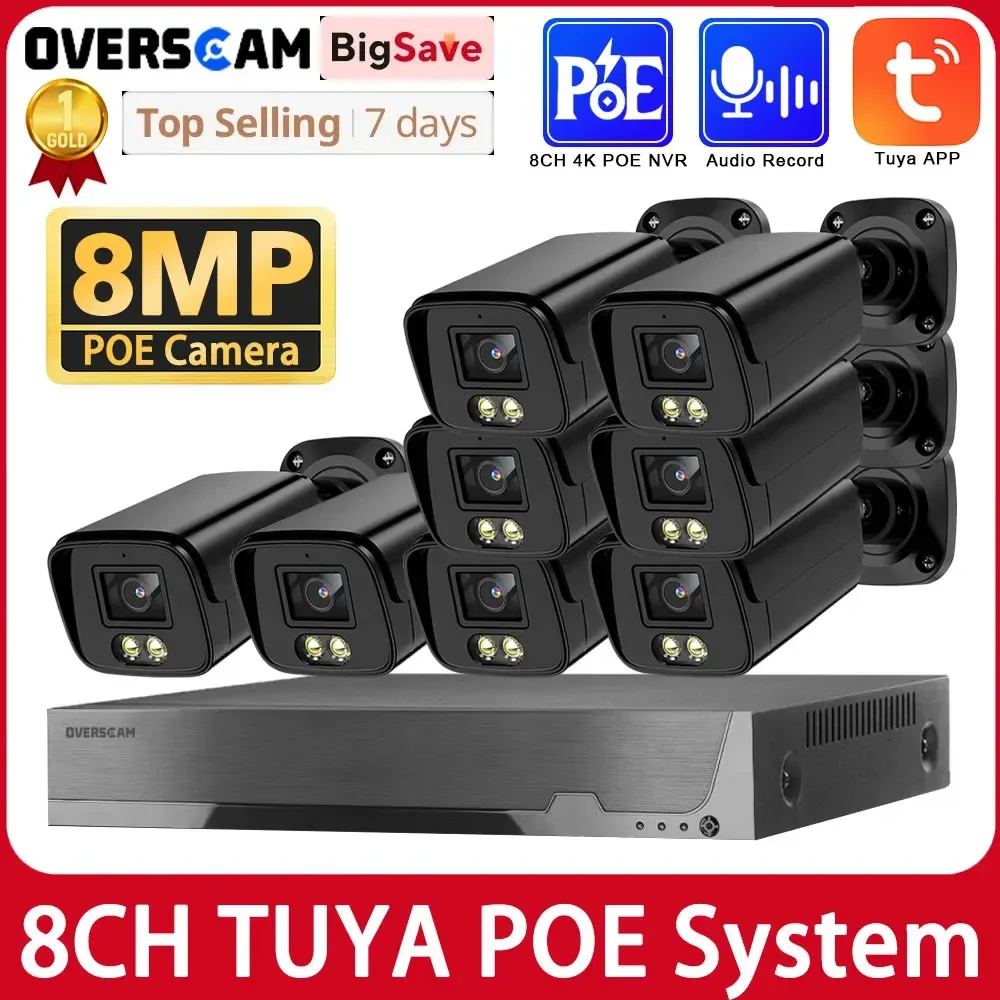 Tuya Smart Life 8CH 8MP 4K POE Video IR Night Vision Surveillance Kit Baby Monitor NVR Camera CCTV Security System Waterproof