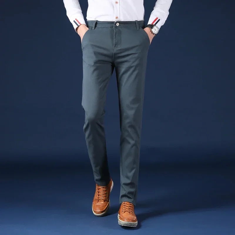 

Осенние модные мужские облегающие прямые брюки, трендовые мужские эластичные повседневные классические простые деловые повседневные черные серые брюки