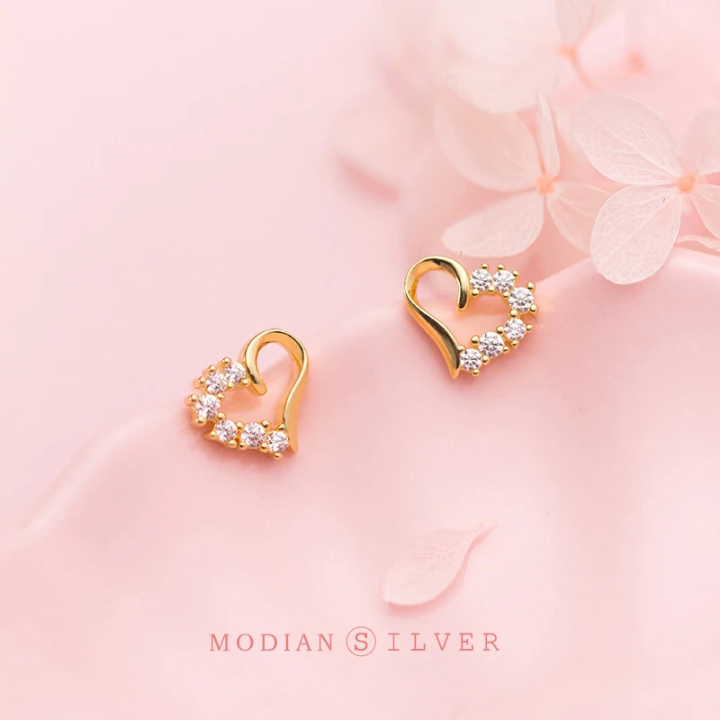 Modian luksusowe ślub zaręczyny stadniny kolczyki dla kobiet srebro 925 Radiant cyrkon serce szlachetny Ear Pin Fine Jewelry prezent — zdjęcie 4