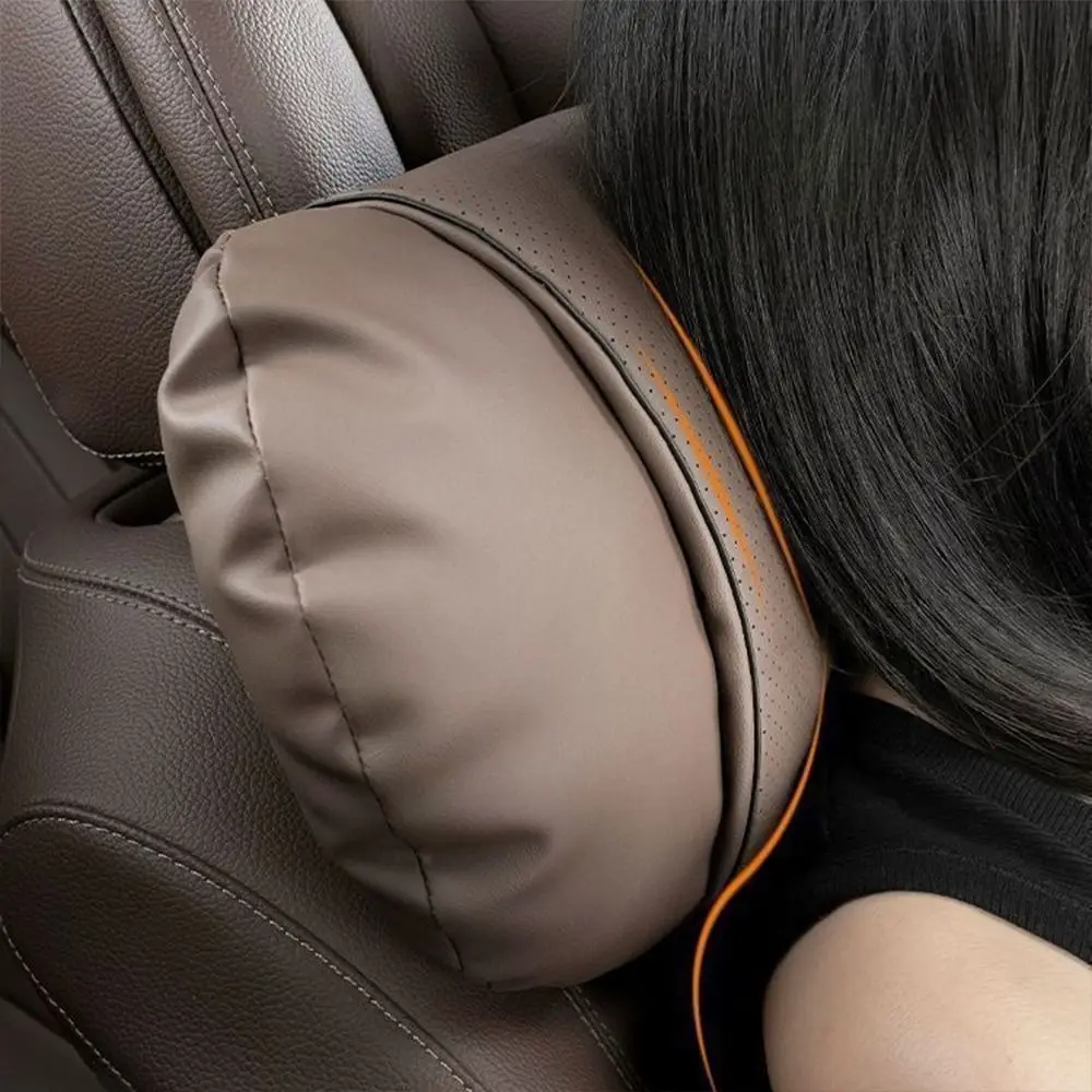

Nappa Leather Car Headrest Cushion Cotton Filling Universal Head Support Cushion Soft Breathable Anti-Stain Car Seat Pillow