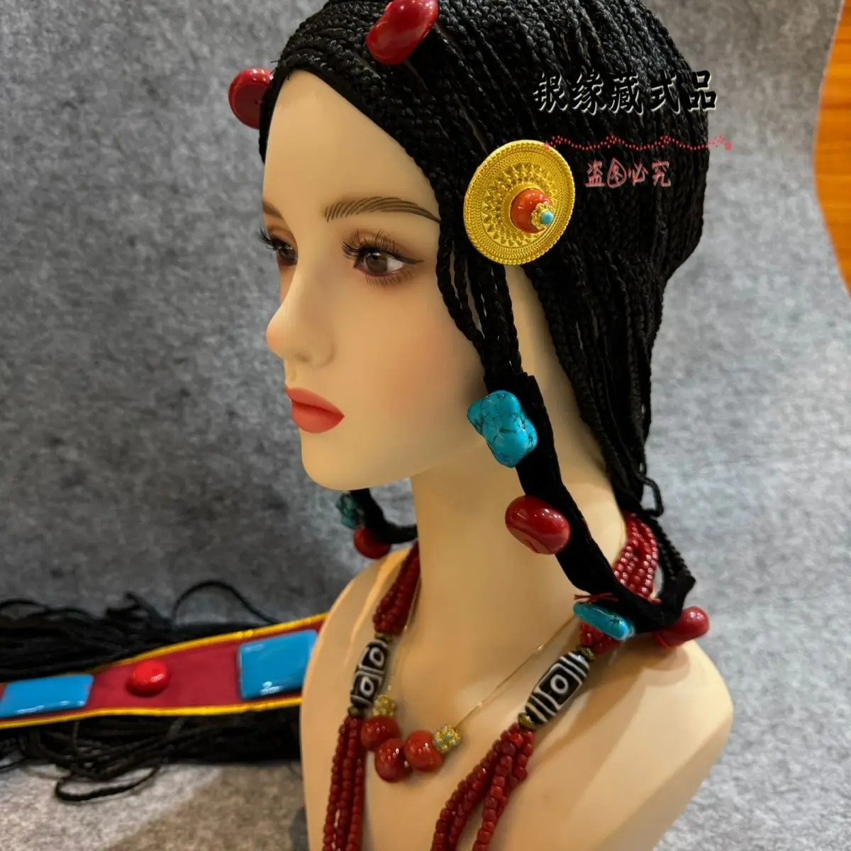 

Tibetan women's wig braided headgear wig integrated headgear