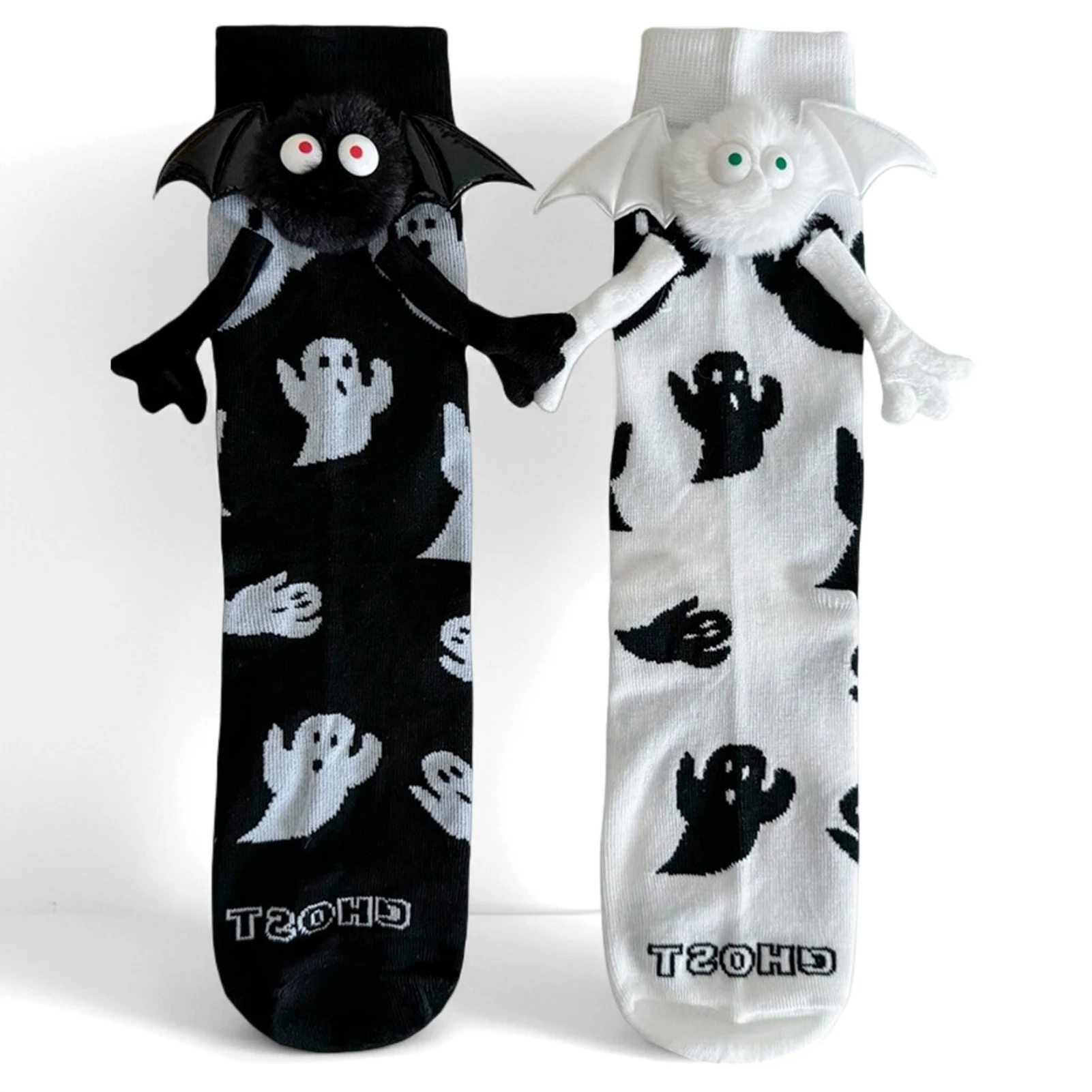 Spooky Couple Socks Magnetic Ghost Mid Calf Socks for Halloween Party Fun Matching Socks Breathable Soft Stretchy Gift