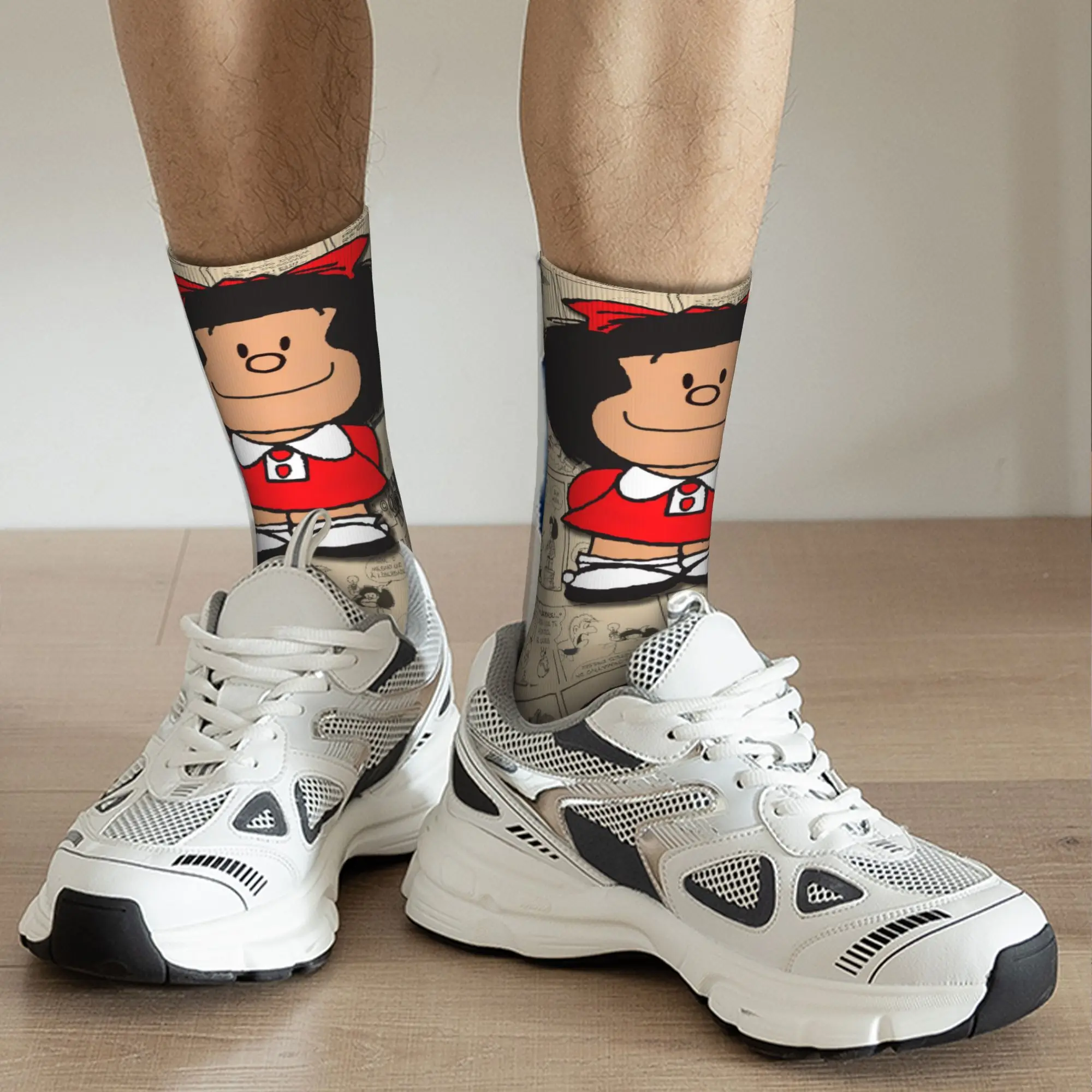 Fashion Mens Vintage Mafalda Manga Socks Unisex Warm Comfortable 3D Printed Quino Comic Cartoon Crew Socks