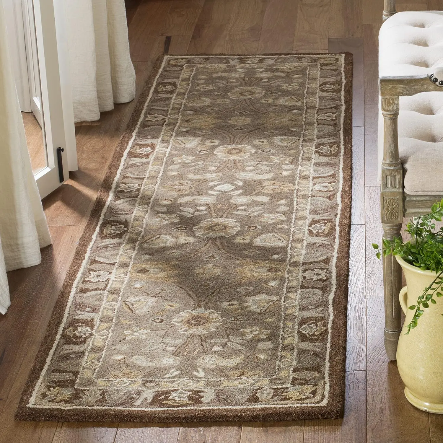 

Alia Collection Runner Rug - 2'3"" X 10', Dark Grey & Brown, Handmade Traditional Oriental Wool, I For High Traffic Areas In