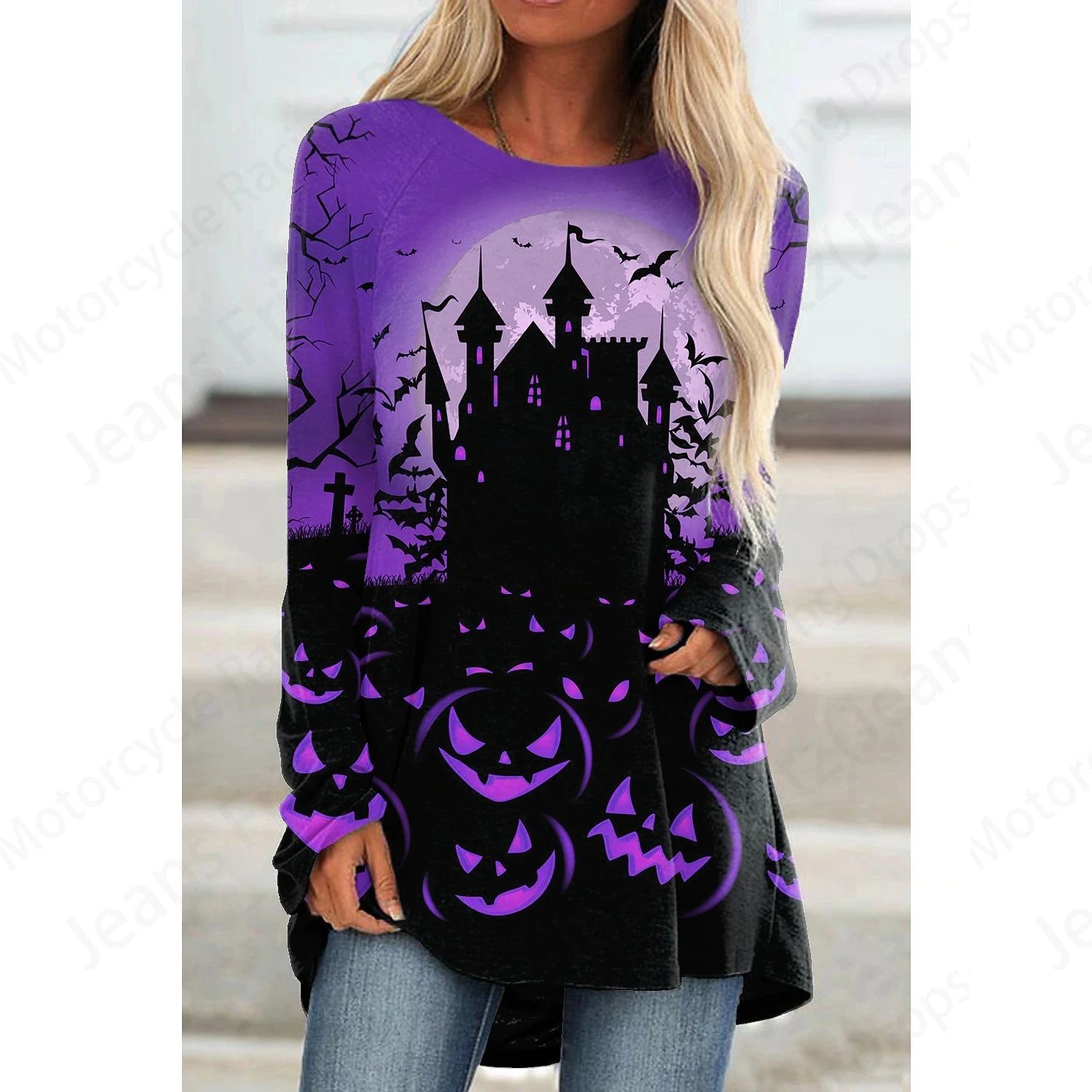 Cartoon Halloween 3d Print T-shirts Women Fashion T-shirt Long Sleeve Tops Tees Casual Long Tunic Top Horror Ghost Tshirt Female