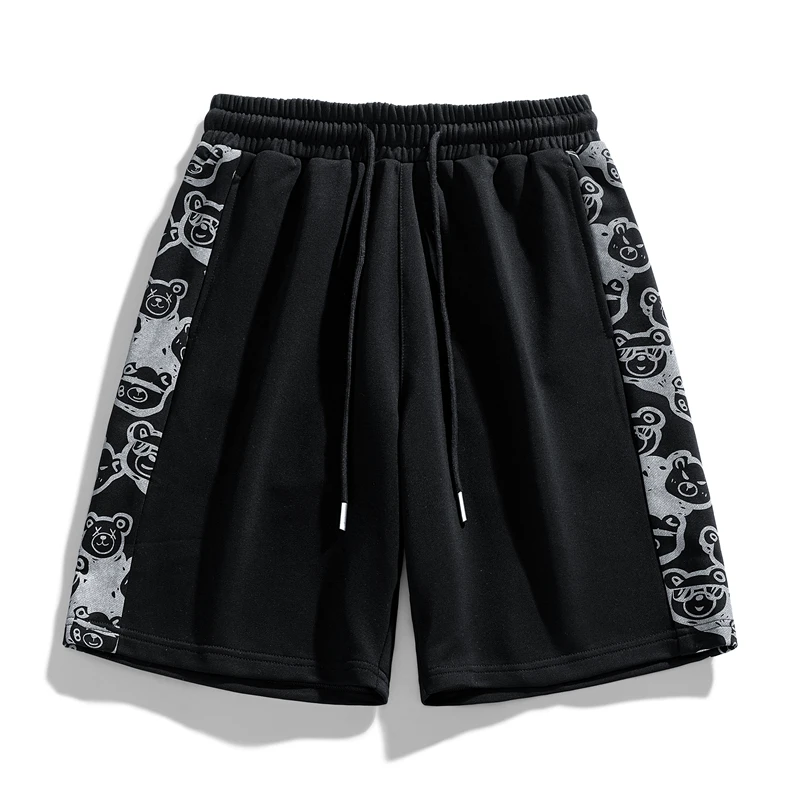 Fashion Elastic Spliced Printed Cartoon Casual Shorts Men\'s Clothing 2024 Summer New Loose All-match Lace Up High Waist Shorts