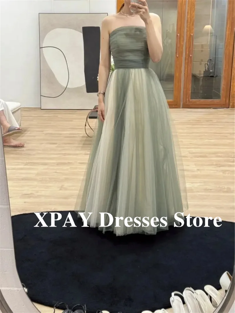 

XPAY Fairy Dark Green Tulle Evening Party Dresses Korea Women Strapless Formal Prom Gowns Wedding Photo shoot Customized