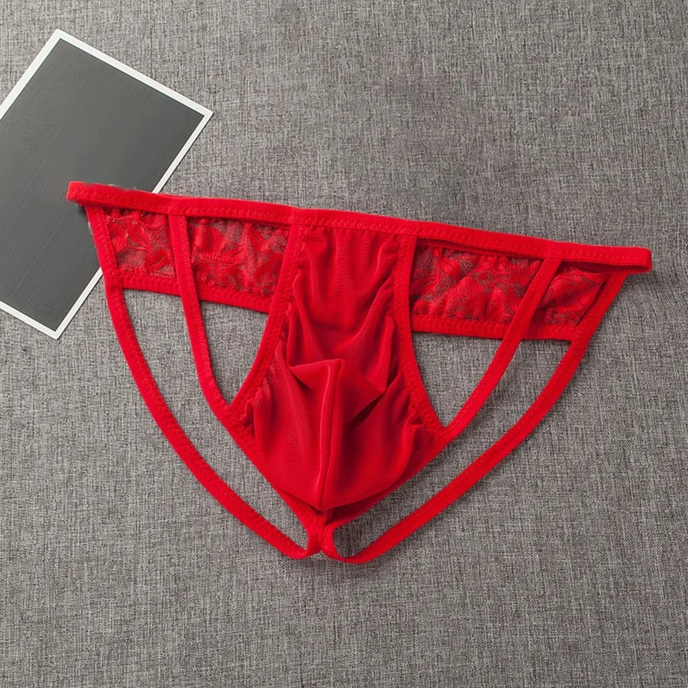 

Crotchless Sexy Panties Thong Underwear Briefs Lingerie Men Bulge Floral G-String Jock Strap Lace Sissy T-Back