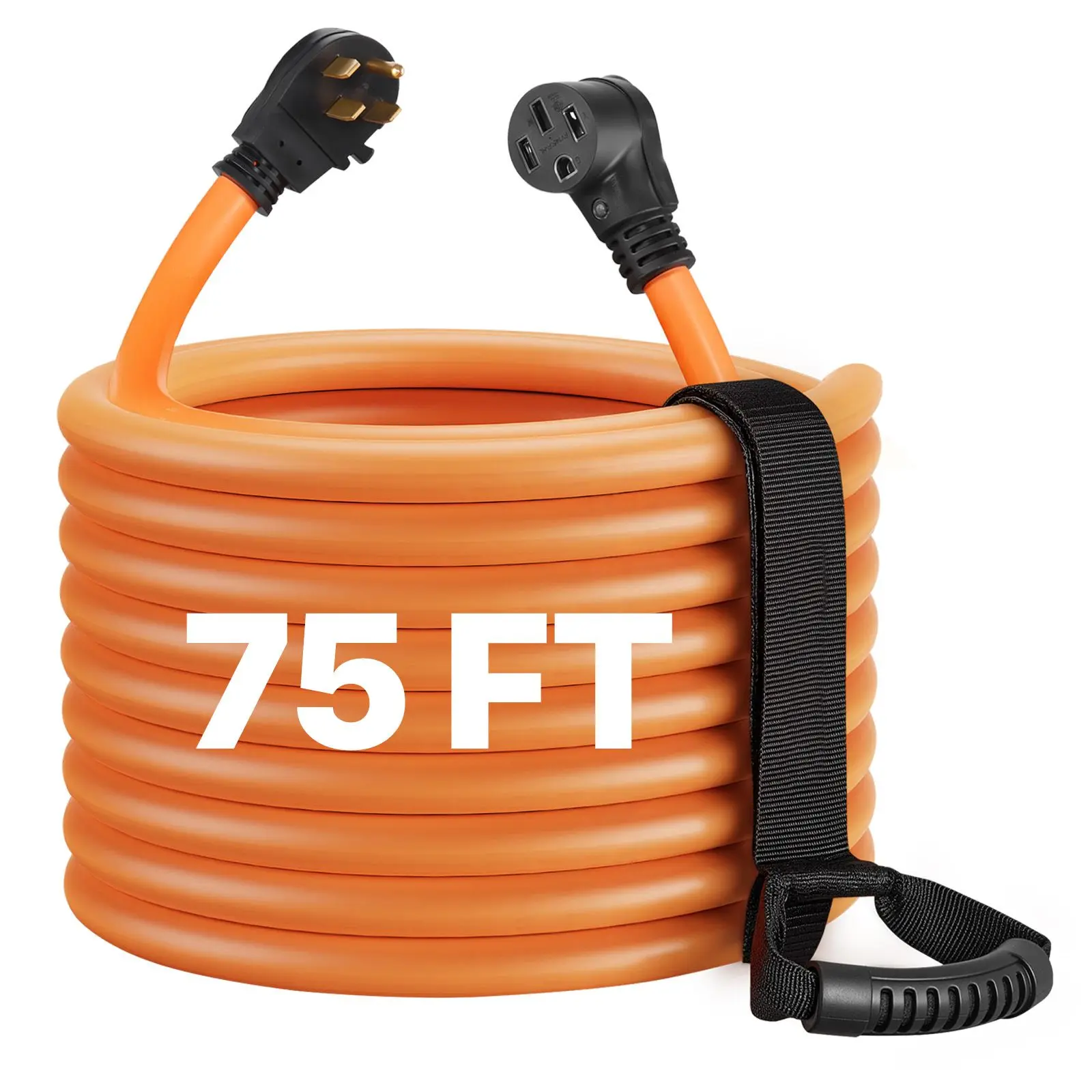 50 Amp 75 Feet RV Extension Cord, 125V/250V 7500W, Heavy Duty 6/3 + 8/1 Gauge STW RV Power Cord, NEMA 14-50P to NEMA 14-50R, with Power Indicator, Cord Organizer, 15A Adapter, for Camper Trailer