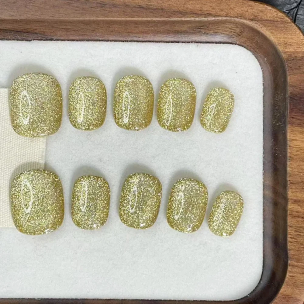 10 stuks draagbare zomer handgemaakte pers op nagels set paars kattenoog korte ronde kunstnagels tips eenvoudige effen kleur nep nagel kunst