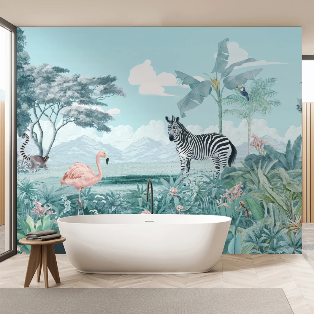 

Французские обои в тропическом стиле Юго-Восточной Азии в стиле зоопарка, кабинет, гостиная, диван, ТВ, фон, стена, украшение на заказ, фреска