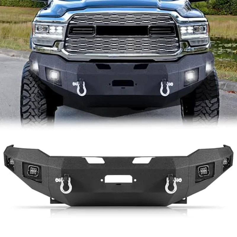 PrimeSelect Heavy High Strength Powder-Coated Steel Front Bumper With Screw-On Tow Hook Black Fit 00/00 -