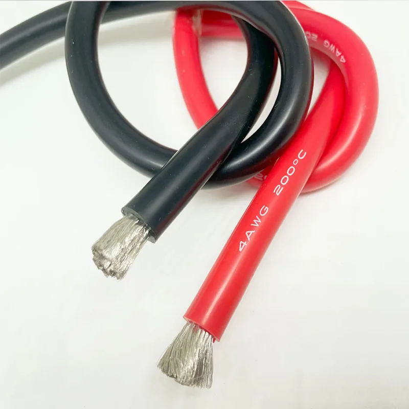 4 AWG-25mm² Soft Silicone Cable 4 Gauge Battery Cable, High-Temperature Resistant (200°C, 600V) for Inverters, Cars and Vehicles